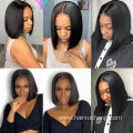 Fashion Design 8 Inch Peruvian Human Hair Lace Front Closure Short Bob Wig Wholesale Straight Human Hair Bob Peruvian Wigs